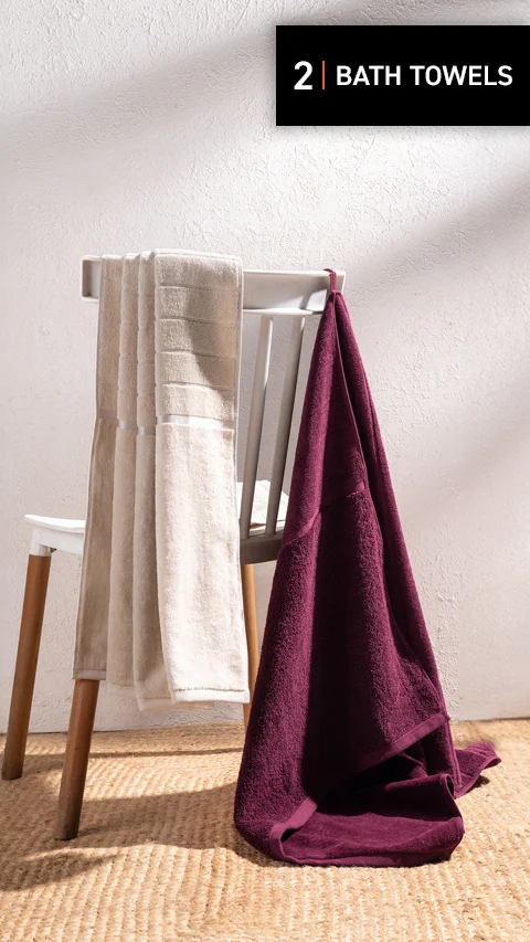 Better-Basic Bath Towels- Pack Of 2 (Serene Beige, Midday Maroon)