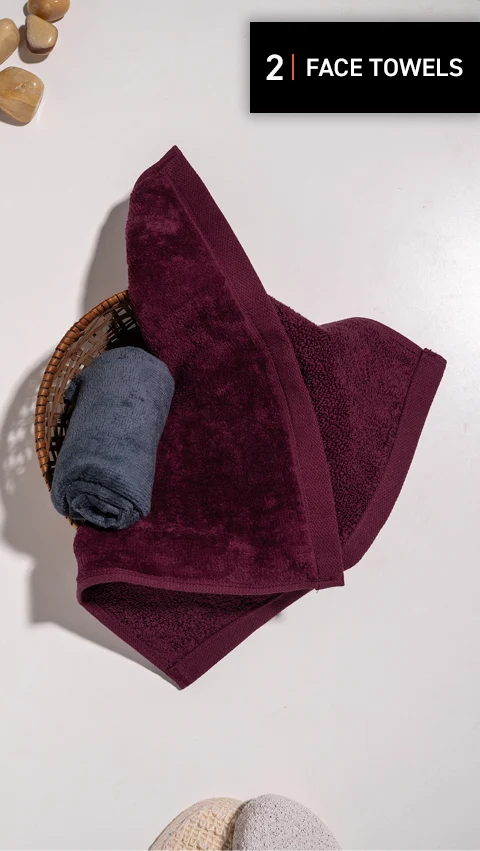 Better-Basic Face Towels- Pack Of 2 (Midday Maroon, Twilight Grey)