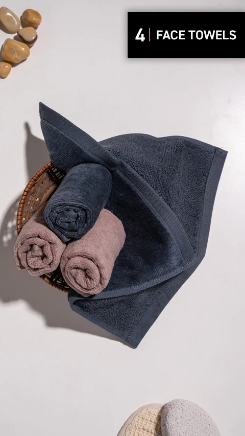 Better-Basic Face Towels- Pack Of 4 (Twilight Grey, Dusty Pink)