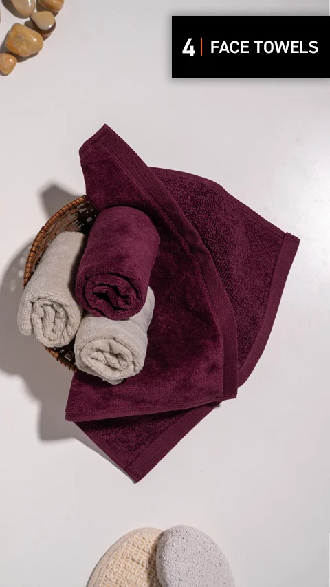 Better-Basic Face Towels- Midday Maroon, Serene Beige