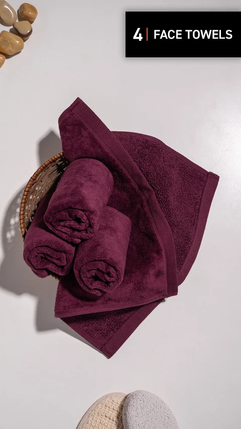 Better-Basic Face Towels- Pack Of 4 (Midday Maroon)