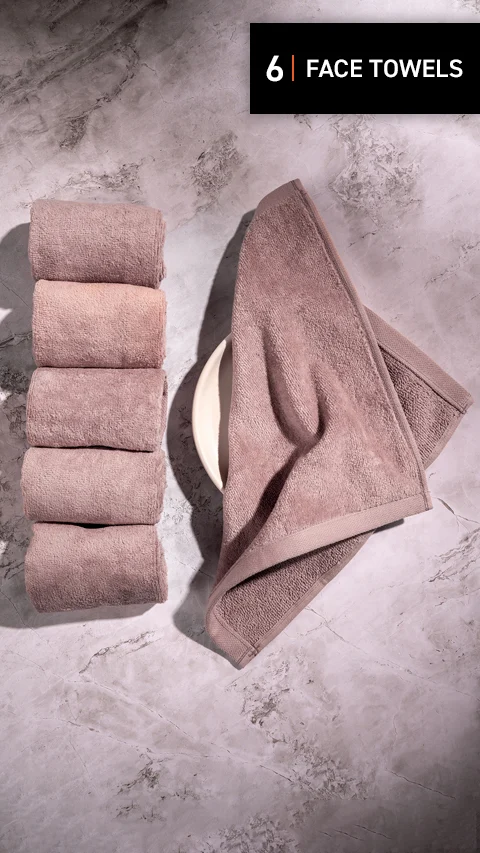 Better-Basic Face Towels- Pack Of 6 (Dusty Pink)