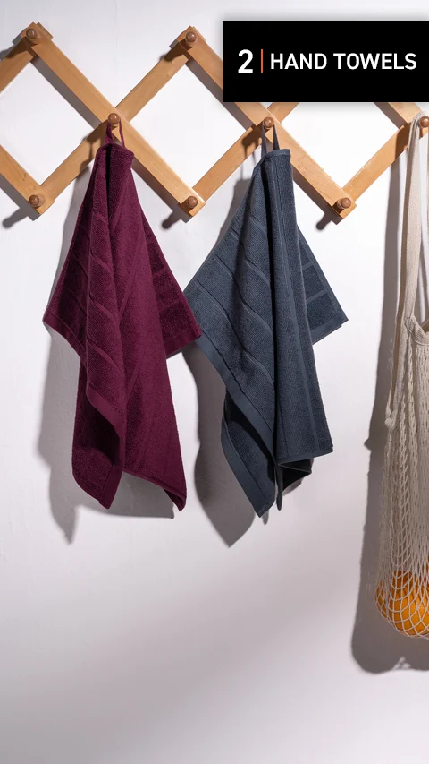 Better-Basic Hand Towels- Pack Of 2 (Midday Maroon, Twilight Grey)