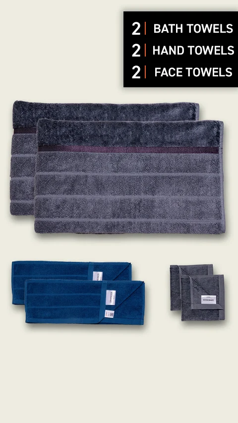 Better-Basic Towels- Pack Of 6 (Twilight Grey, Nightfall Blue)