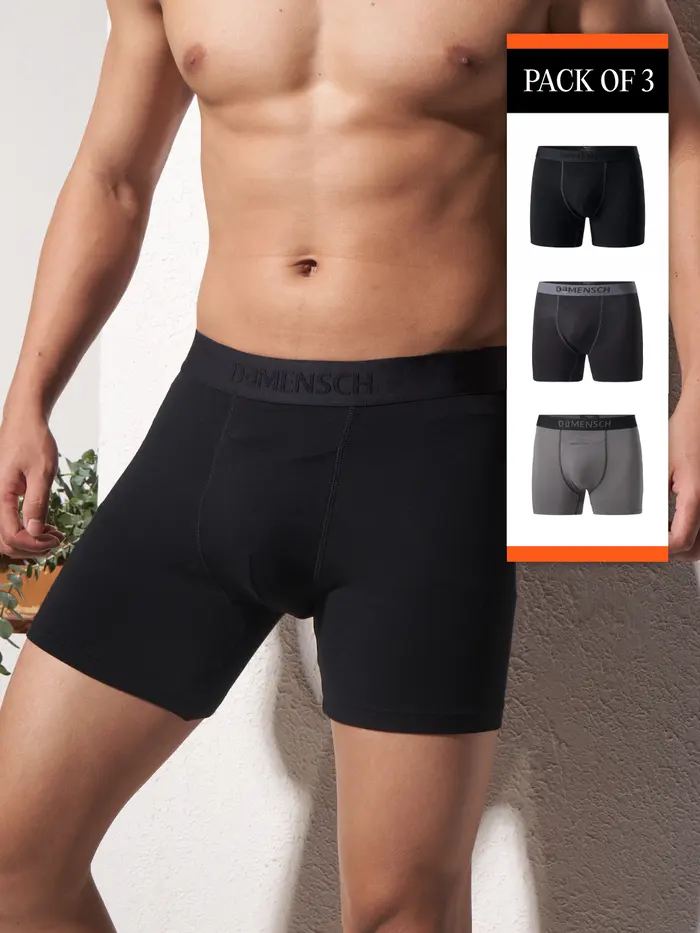 Deo-Soft Supima Solid Boxer Brief Virtual Pack of 3 Jet Black, Klintt Black, Wilsen Grey