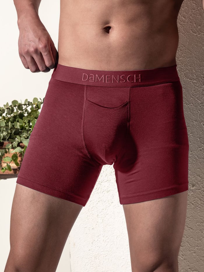 Deo-Soft Boxer Briefs Navy Knots  Solid Ruby Red