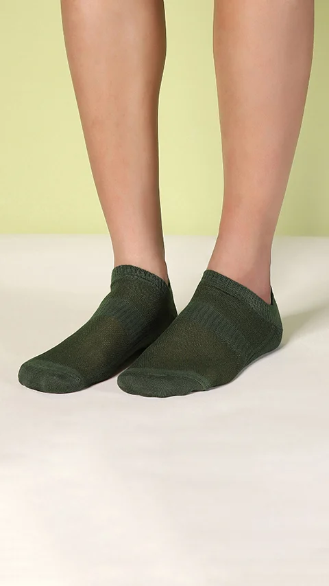 Aloe-Soft Below Ankle Socks (Non-Terry)- Olive Green