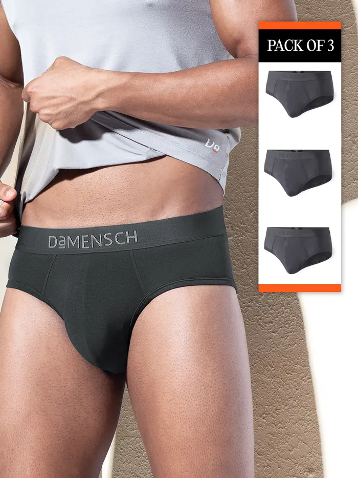 Deo-Soft Supima Solid Brief Virtual Pack of 3 Blayze Grey