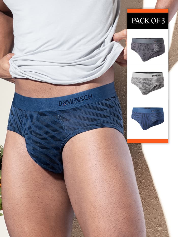 Deo-Soft Supima Printed Brief Virtual Pack of 3 Hybrid Grey, Dashed Silver, Comet Blue 2XL