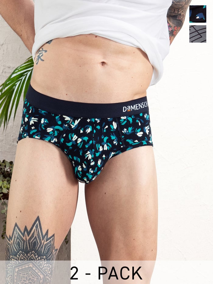 Value-Deal Deo-Soft Briefs Grey Grid, Tropical Black