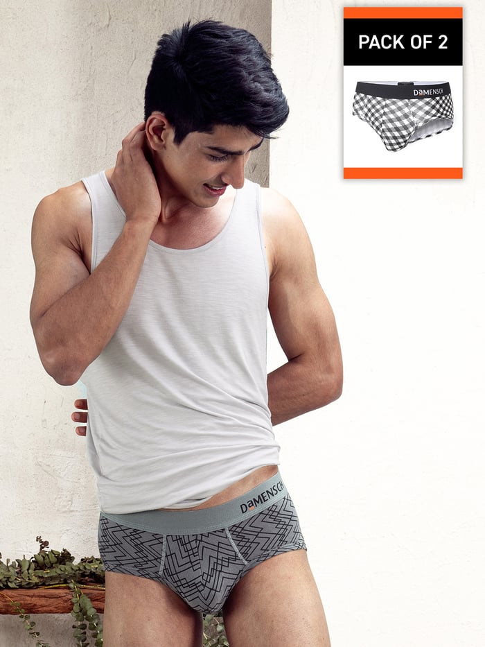 Value-Deal Deo-Soft Briefs Grey Grid, Black Check & Mate