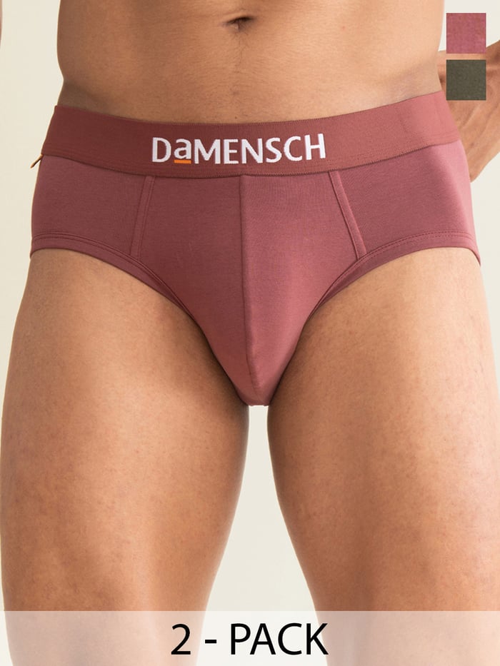 Value Deal Deo-Cotton Briefs- Marsala, Olive Night