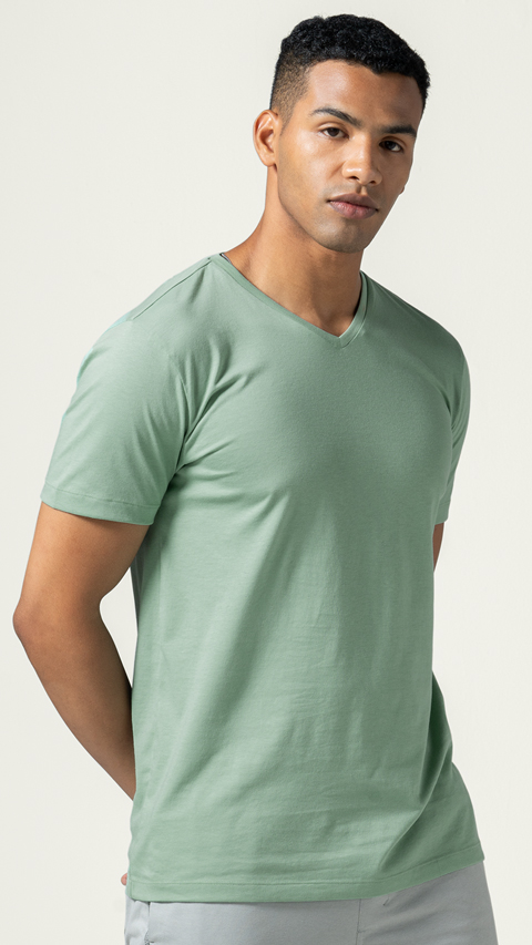 Buy Men Ultra Light V-Neck Tshirt Misty Green | DaMENSCH