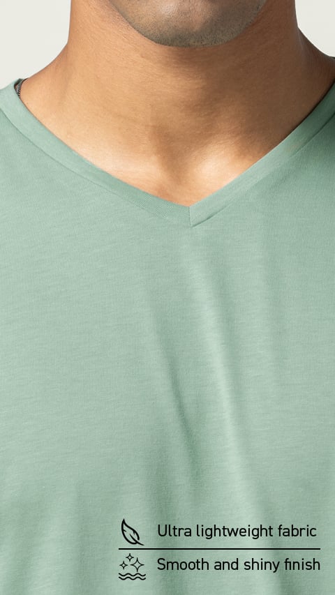Buy Men Ultra Light V-Neck Tshirt Misty Green | DaMENSCH