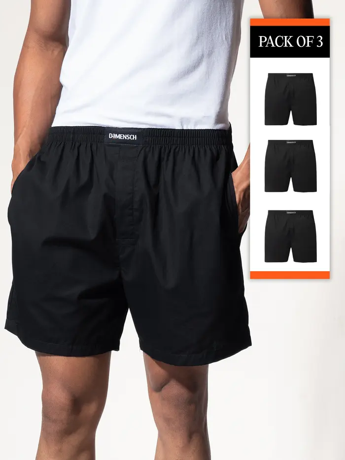 Breeze Ultra-Light Solid Boxer Shorts Virtual Pack of 3 Cape Black