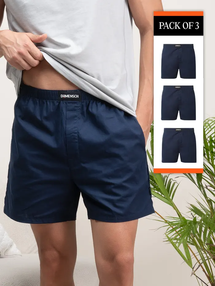 Breeze Ultra-Light Solid Boxer Shorts Virtual Pack of 3 Colombo Blue