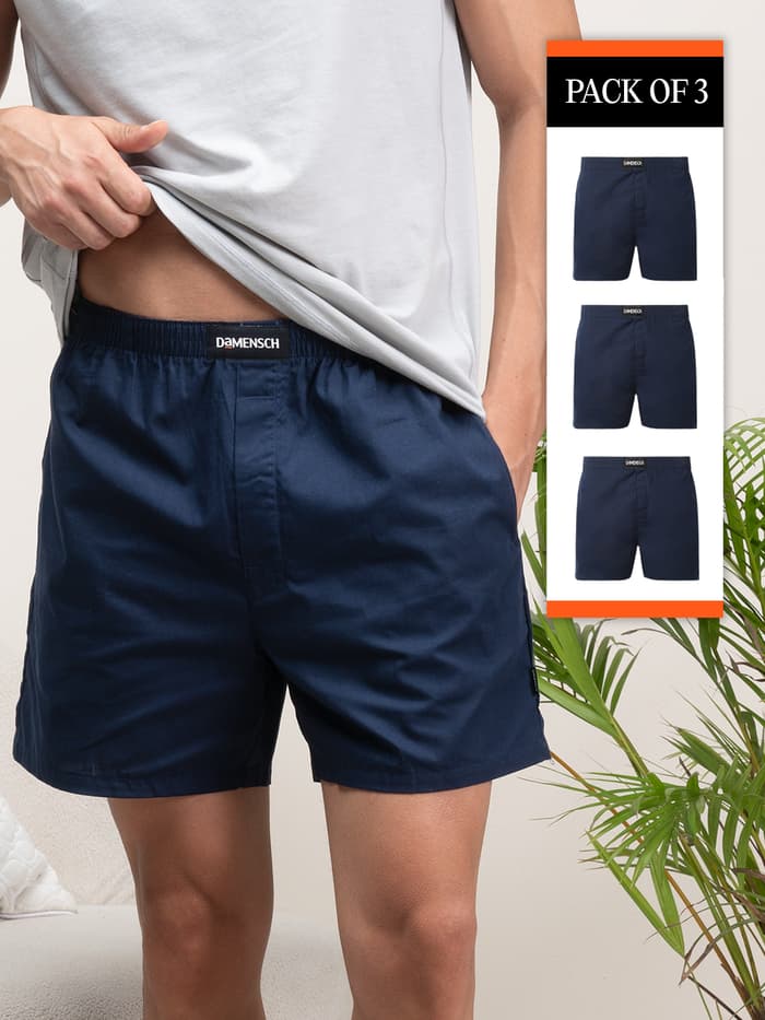 Breeze Ultra-Light Solid Boxer Shorts Virtual Pack of 3 Colombo Blue