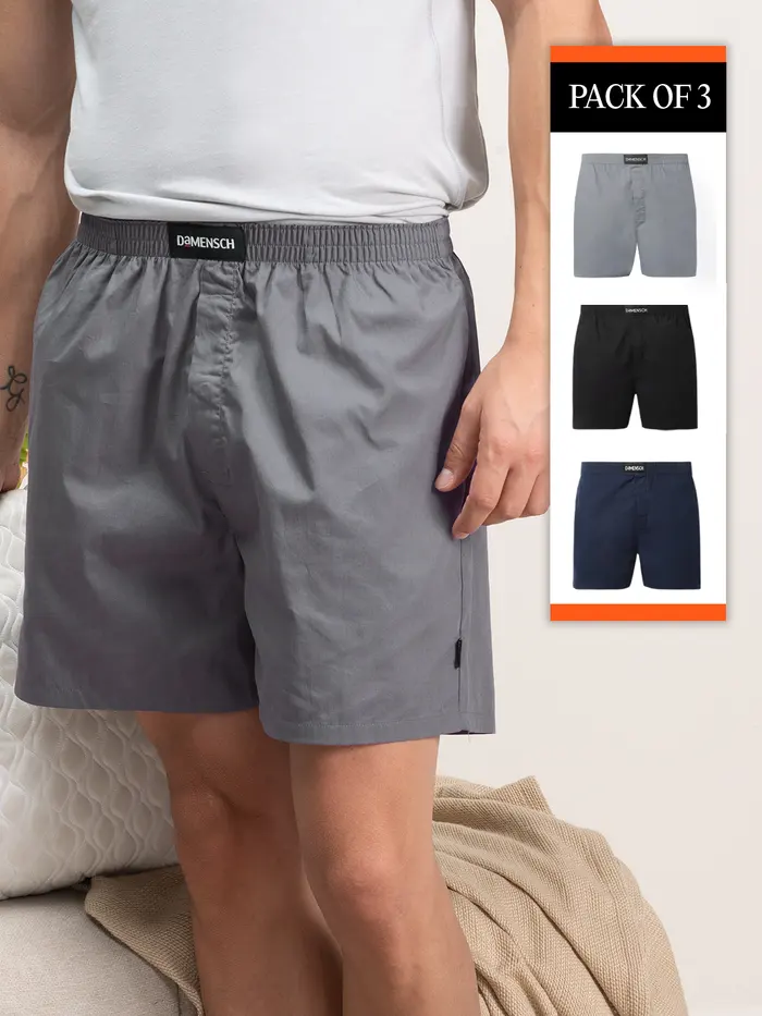 Breeze Ultra-Light Solid Boxer Shorts Virtual Pack of 3 Cape Black, Colombo Blue, Las Grey