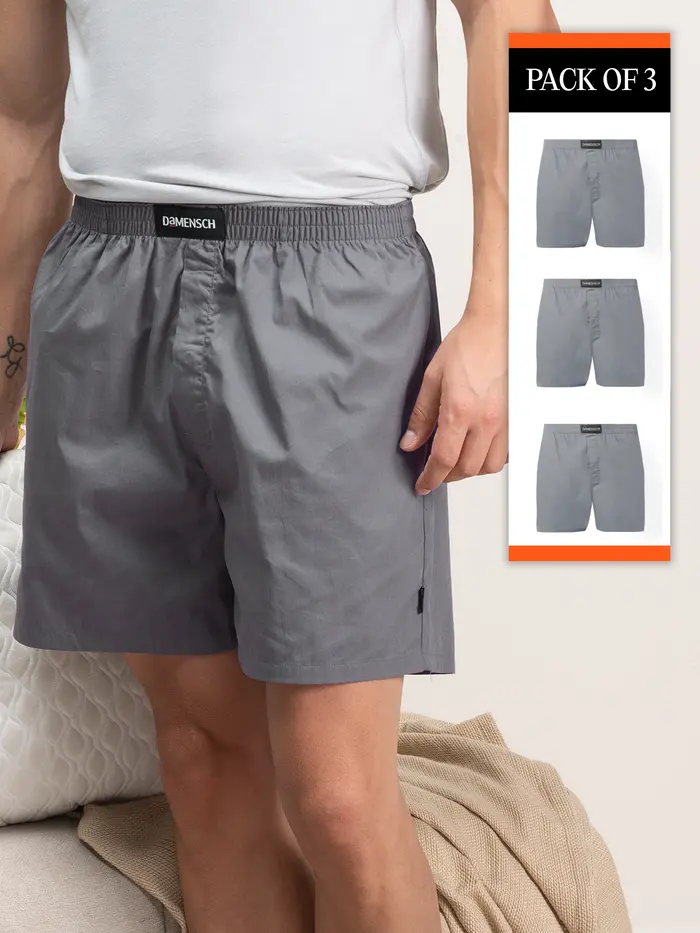 Breeze Ultra-Light Solid Boxer Shorts Virtual Pack of 3 Las Grey