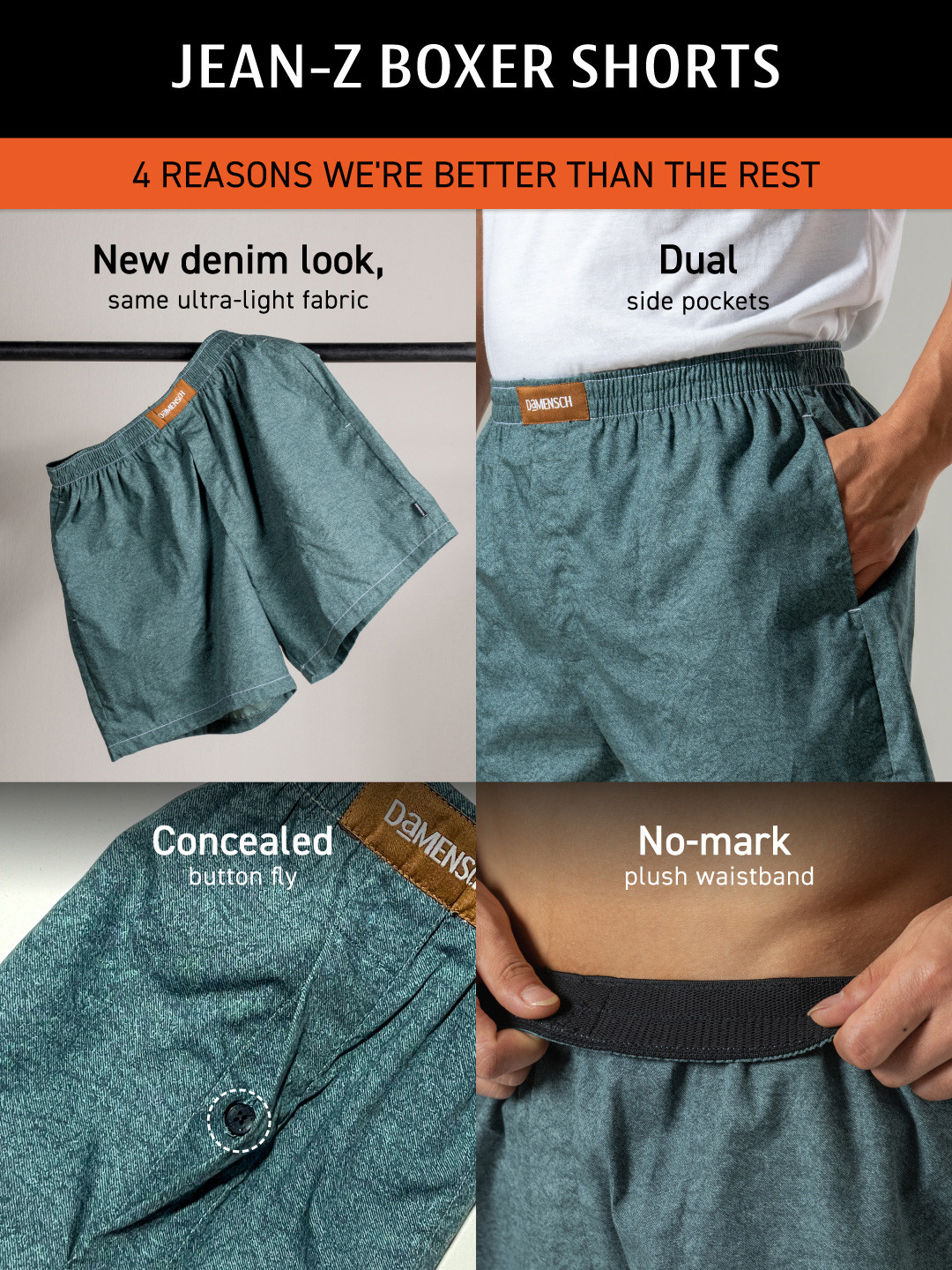 Men Comfortable Jean-Z Boxers Forge Black | DaMENSCH