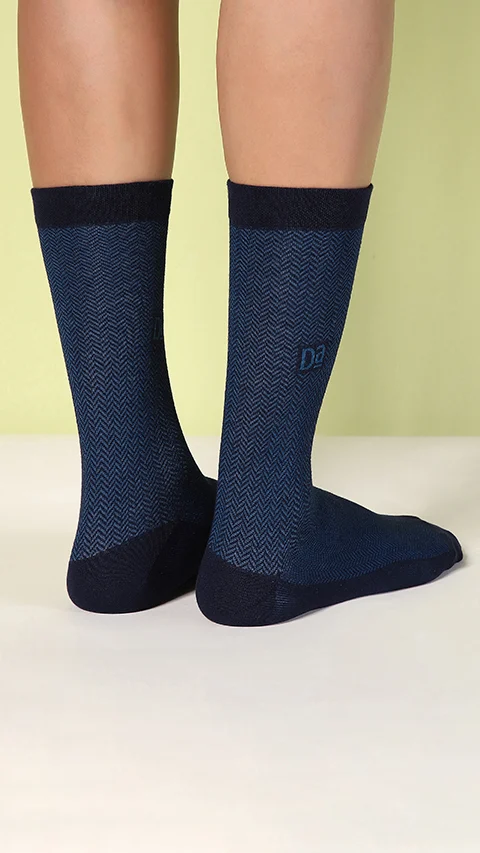 Aloe-Soft Calf Length Non-Terry Socks- Zig-Zag Brown, Zig-Zag Blue