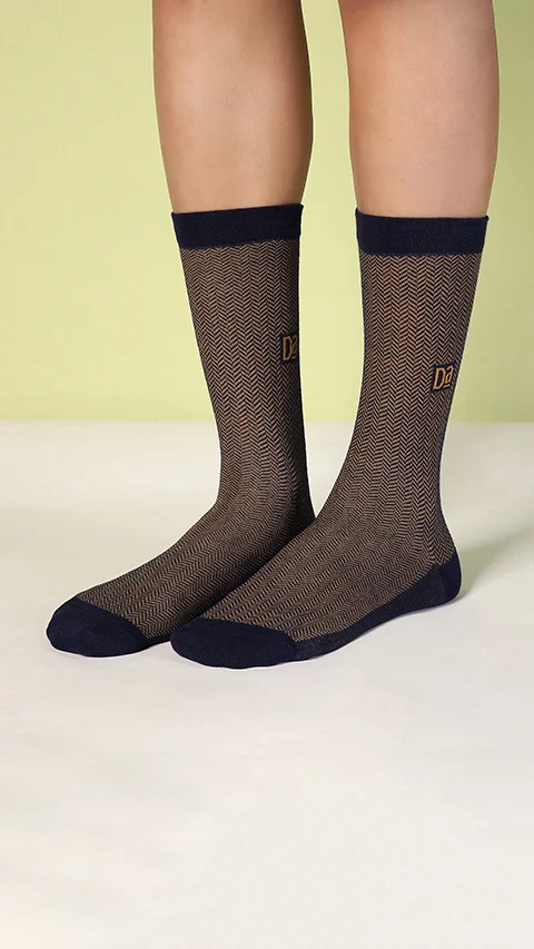 Aloe-Soft Calf Length Non-Terry Socks- Zig-Zag Brown, Zig-Zag Blue