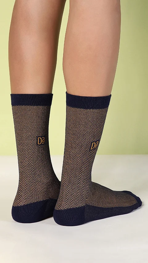 Aloe-Soft Calf Length Socks (Non-Terry) Zig-Zag Brown