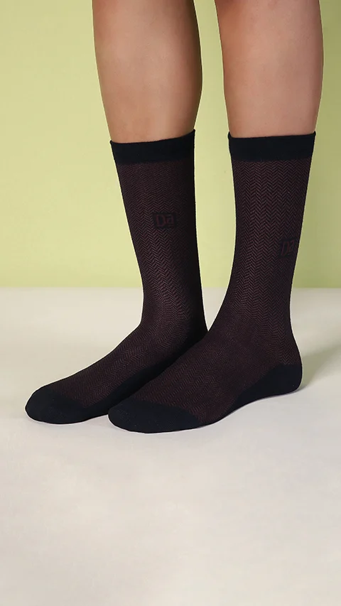 Aloe-Soft Calf Length Non-Terry Socks- Zig-Zag Maroon, Zig-Zag Brown