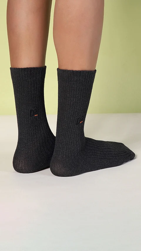 Aloe-Soft Calf Length Terry Socks- Bold Grey, Trail Blue