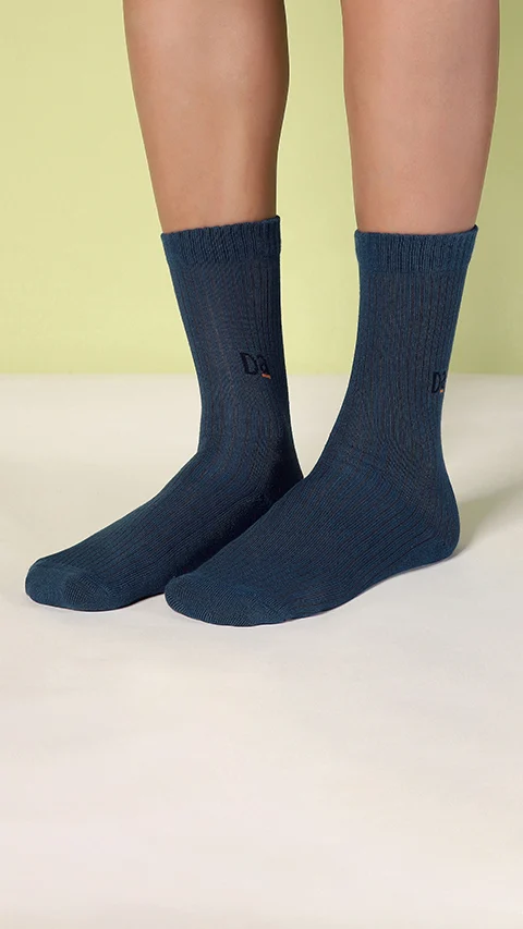 Aloe-Soft Calf Length Terry Socks- Bold Grey, Trail Blue