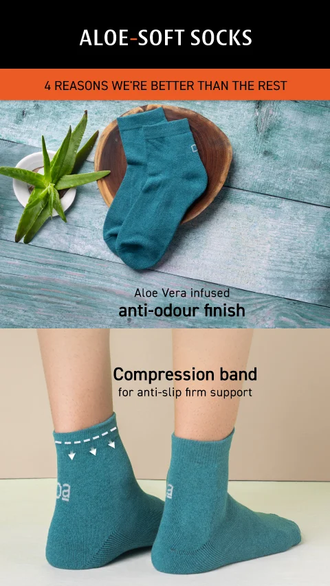 Aloe-Soft Above Ankle Terry Socks- Ridge Blue, Coal Black, Bahia Green