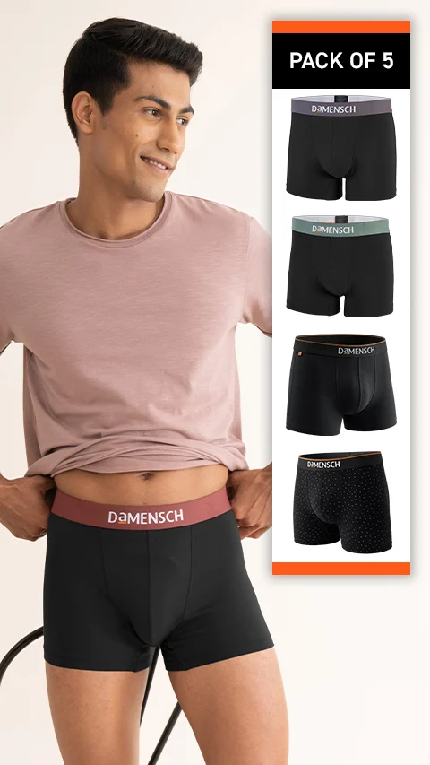 Deo-Cotton Trunks Black Knight, Black Space dot, Ivy Black, Hazy Black, Brick Black