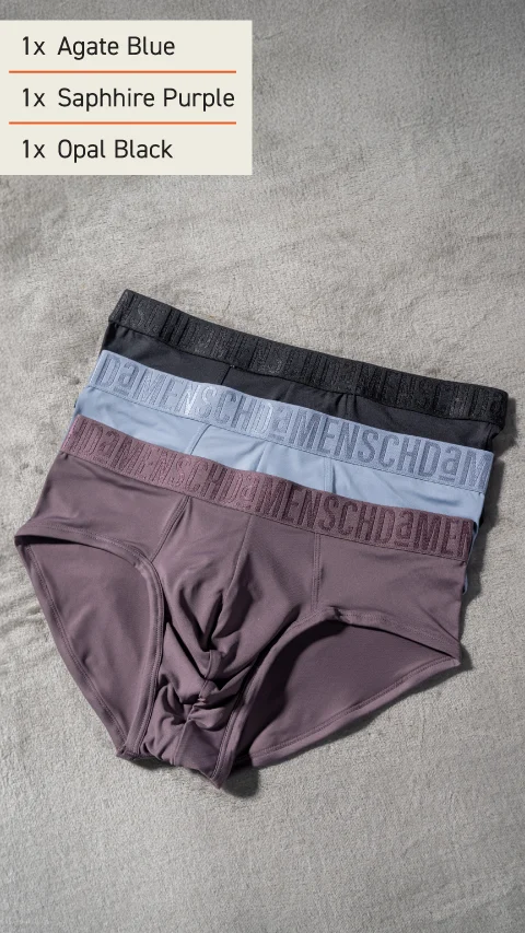Premium Solid Brief Virtual Pack of 3 White, Agate Blue, Sapphire Purple, Opal Black XL