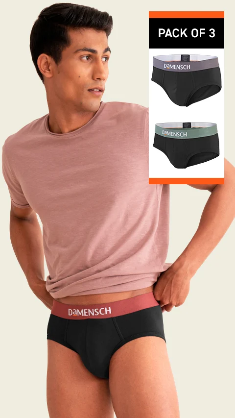 Value Deal Deo-Cotton Briefs- Brick Black, Hazy Black, Ivy Black