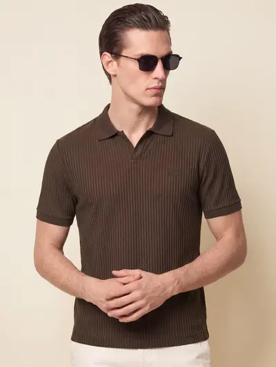 Striped Polos Bark Brown