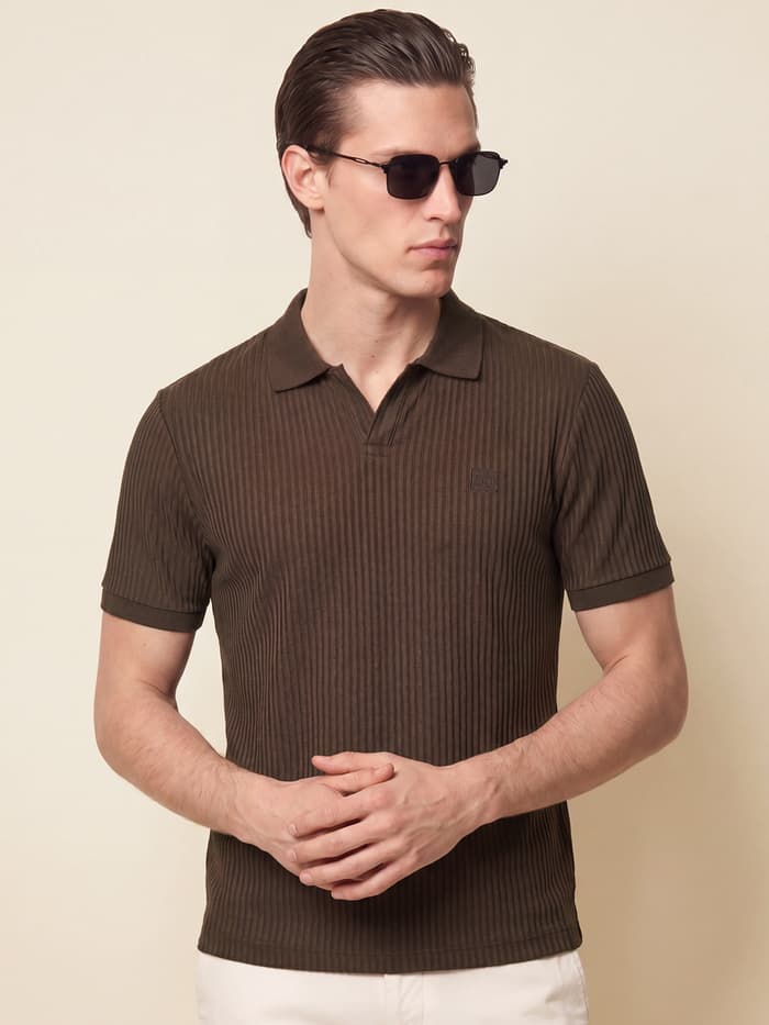 Striped Polos Bark Brown