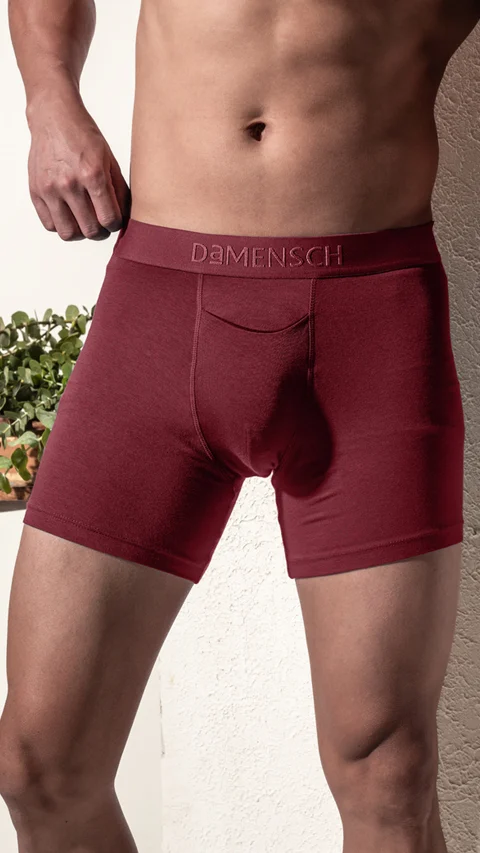 Deo-Soft Boxer Briefs Navy Knots Solid Ruby Red