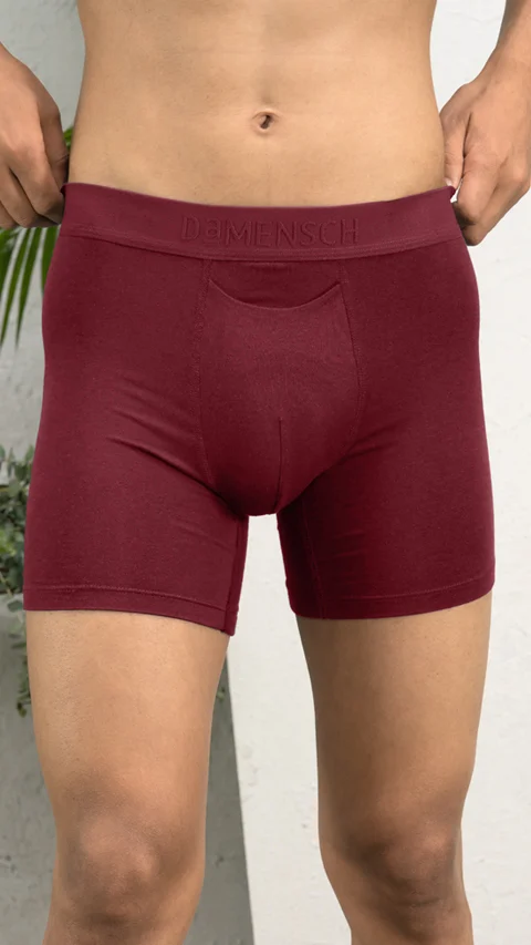 Deo-Soft Boxer Briefs Navy Knots Solid Ruby Red