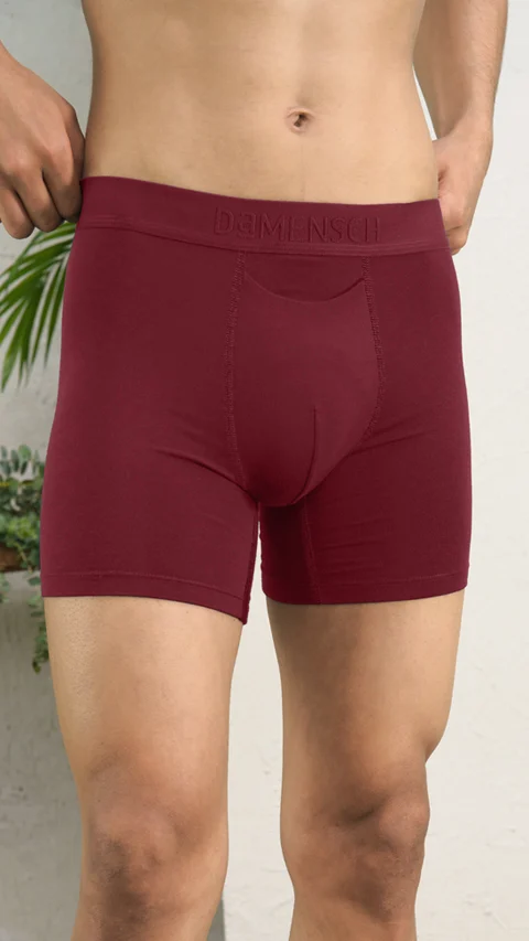 Deo-Soft Boxer Briefs Navy Knots  Solid Ruby Red