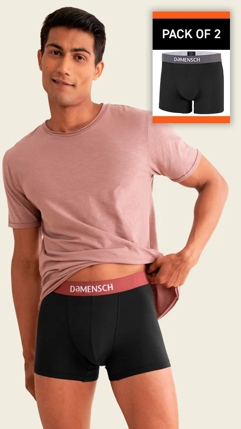 Value Deal Deo-Cotton Trunks- Brick Black, Hazy Black