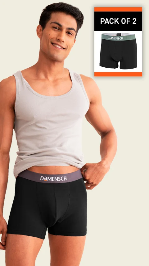 Value Deal Deo-Cotton Trunks- Hazy Black, Ivy Black