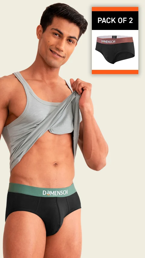 Value Deal Deo-Cotton Briefs- Ivy Black, Brick Black