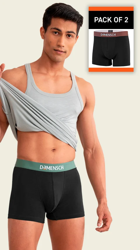 Value Deal Deo-Cotton Trunks- Ivy Black, Brick Black