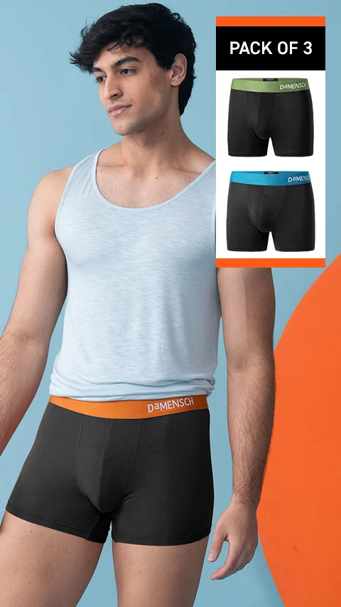 Value-Deal Deo-Soft Trunks - Flame Black, Moss Black, Ocean Black