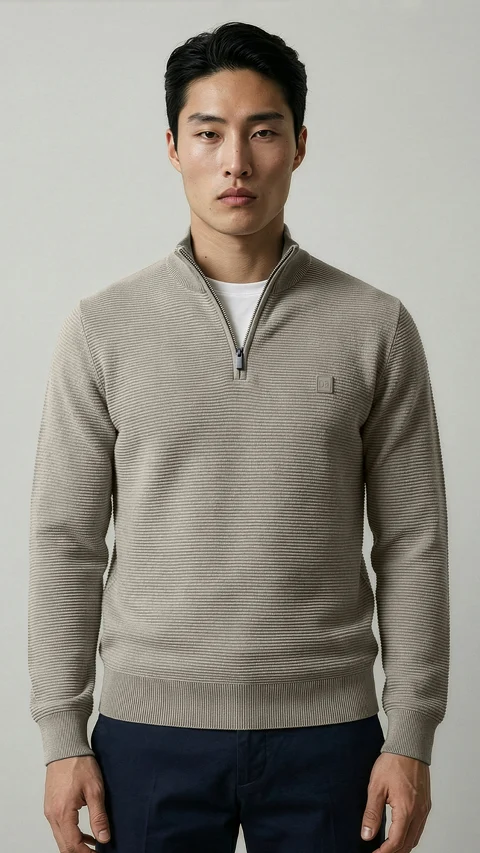 ReNEWd Ottoman Half-Zip Sweatshirts Cookie Beige