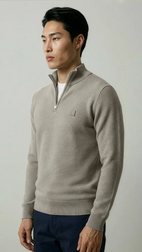 ReNEWd Ottoman Half-Zip Sweatshirts Cookie Beige