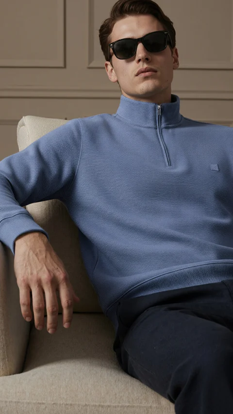 ReNEWd Ottoman Half-Zip Sweatshirts Fog Blue