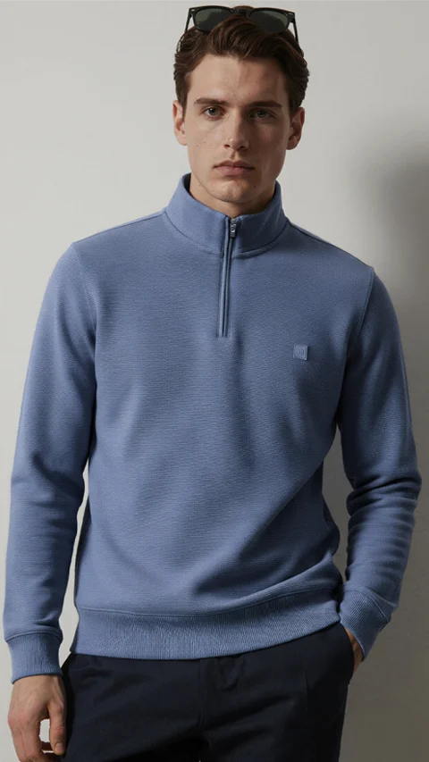 ReNEWd Ottoman Half-Zip Sweatshirts Fog Blue
