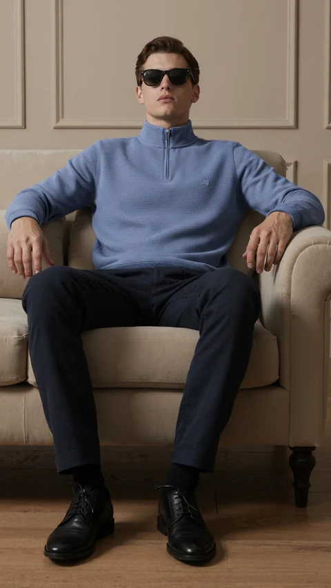 ReNEWd Ottoman Half-Zip Sweatshirts Fog Blue