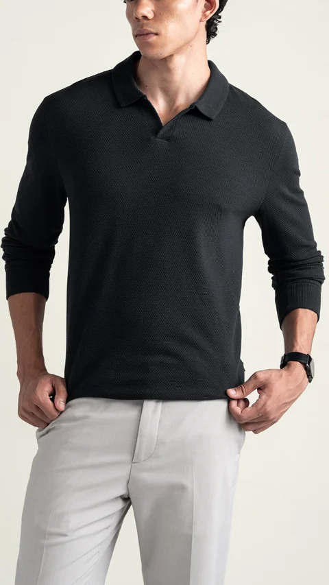 Statement Popcorn Full-Sleeve Polo Jet Black